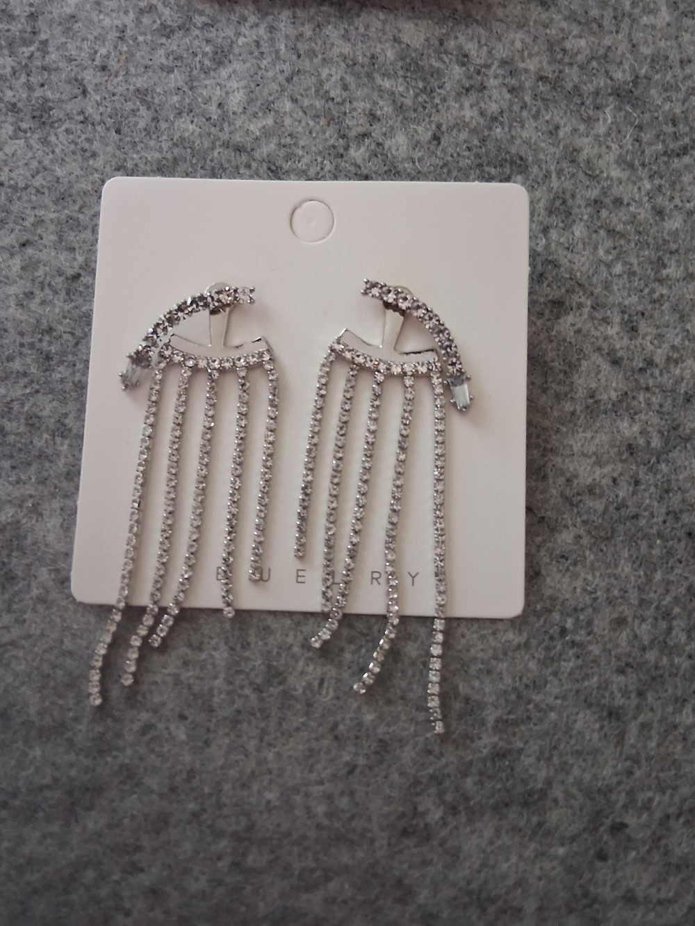Source Unknown Silver Rhinestone Fringe Drop Earrings
